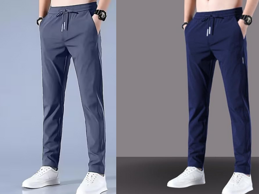 FLEXISTRIDE MEN'S PREMIUM LYCRA TRACK PANTS ( PACK OF 2) (DARK GRAY , BLUE)