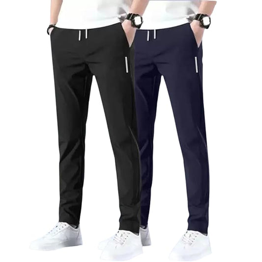 FLEXISTRIDE MEN'S PREMIUM LYCRA TRACK PANTS (BLACK, BLUE) (PACK OF 2)